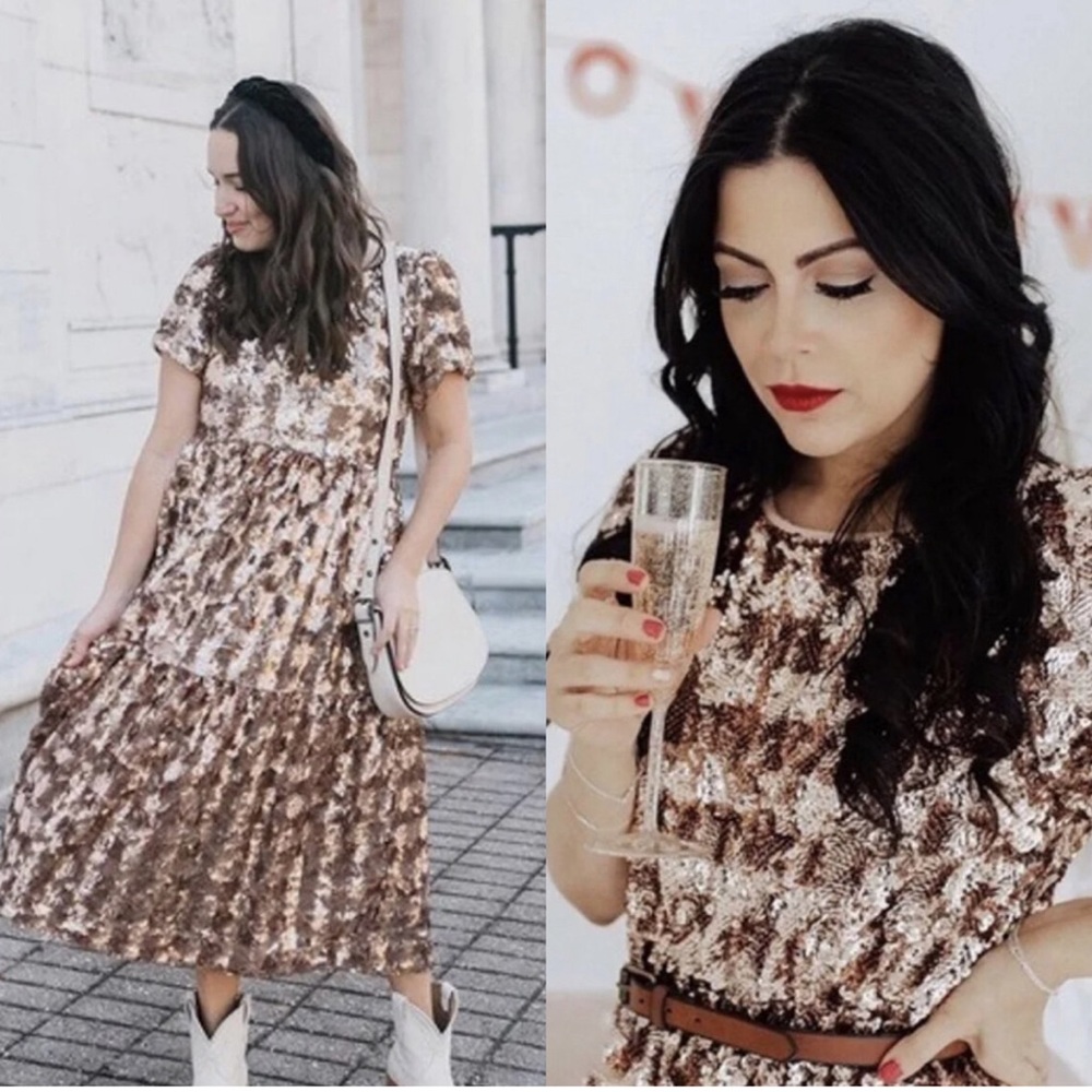 NWT $228 Anthropologie Bernadette Sequined Midi Tiered Dress XS